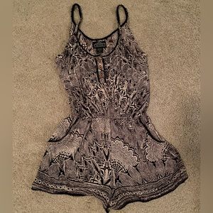 Angie print black and white romper with pockets and button details, women’s S